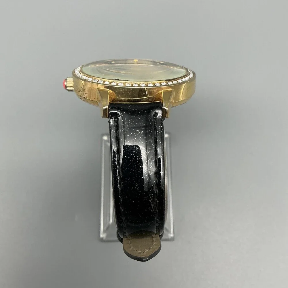 Betsey Johnson Womens Watch 39mm Black Bee Dial Gold Tone Leather New Battery